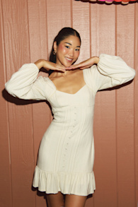 Coveted Sweetness Cream Pointelle Knit Long Sleeve Mini Dress 1