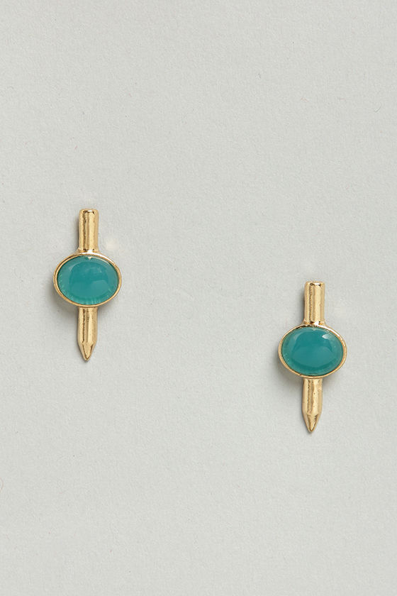 Cute Teal Earrings - Gold Earrings - $9.00 - Lulus