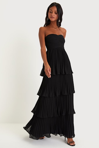 Seriously Sensational Black Strapless Tiered Maxi Dress 1