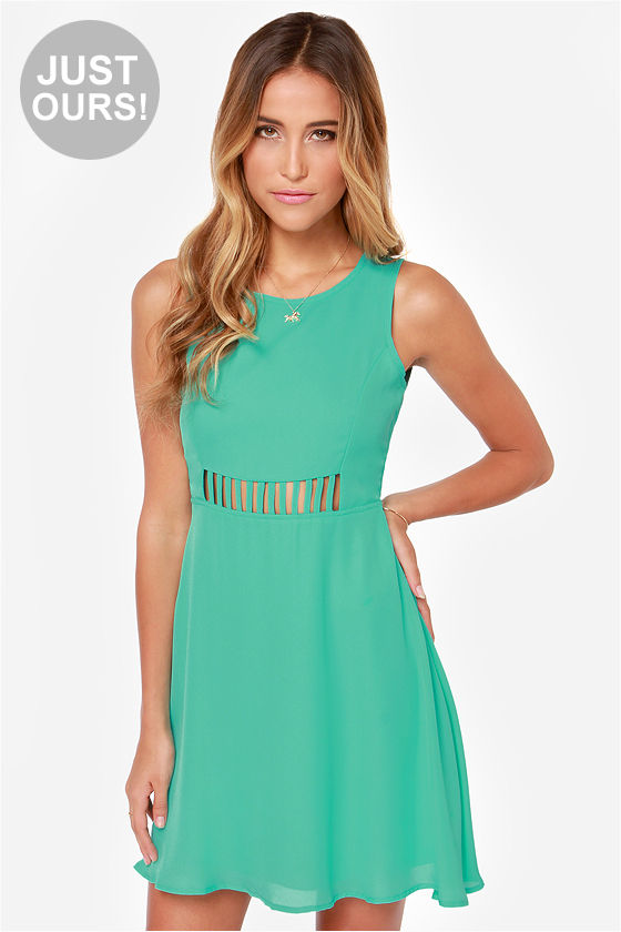 Sexy Sea Green Dress ALine Dress Cutout Dress Teal Dress 46.