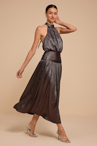 Genesis Gunmetal Halter Midi Dress 8