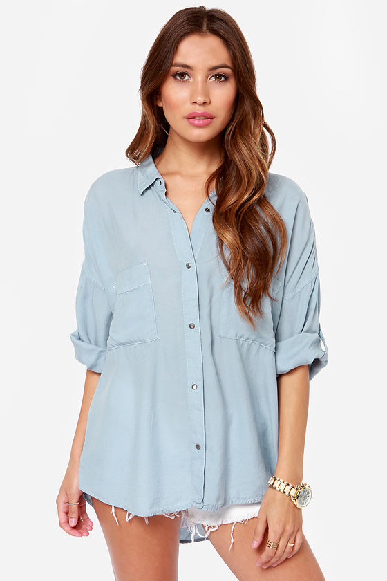Cute Blue Top - Blue Shirt - Button-Up Top - $67.00 - Lulus