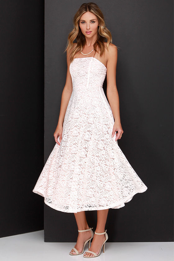 Lace Dress Midi Dress Blush Pink Dress 60.00 Lulus