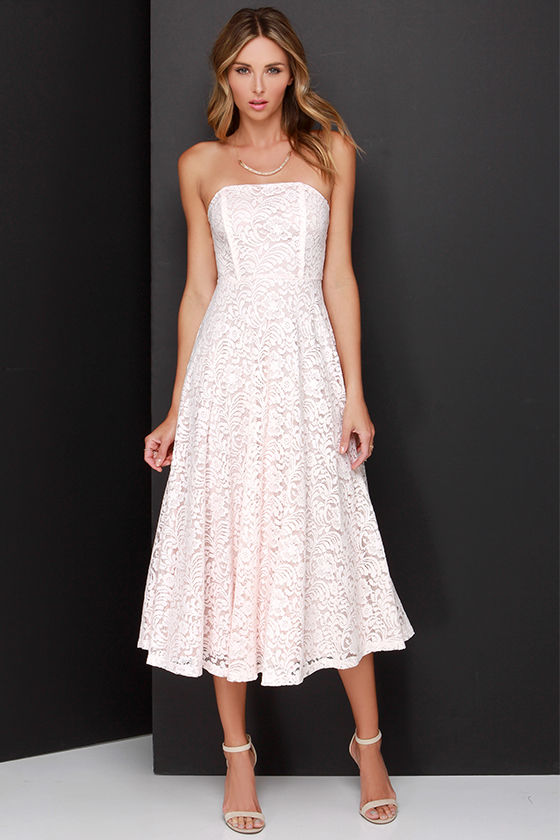 pink lace strapless dress