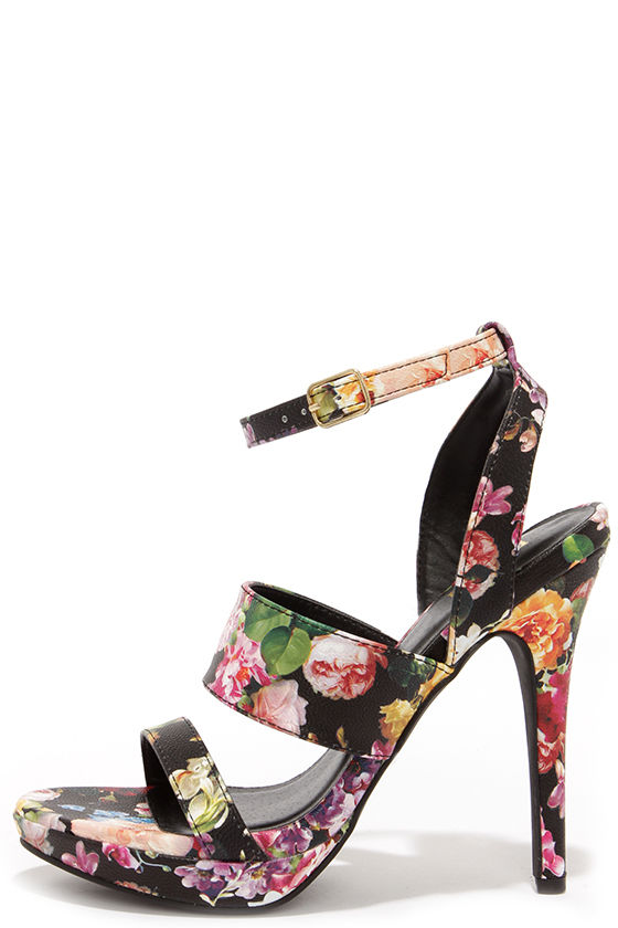 floral print sandal heels