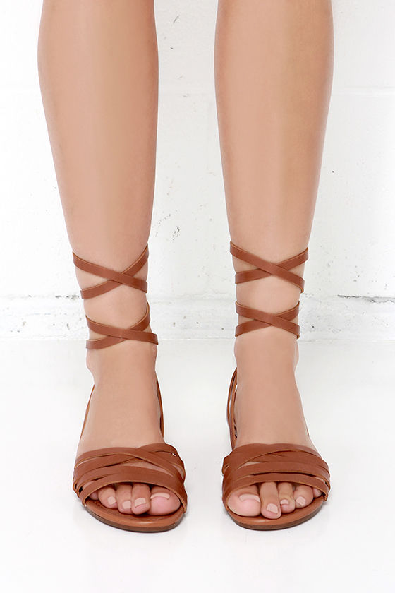 Cute Tan Sandals - Leg Wrap Sandals - Flat Sandals - $21.00