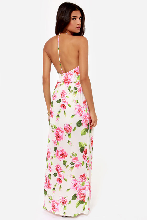 Beautiful Ivory Dress - Floral Print Dress - Maxi Dress - $49.00