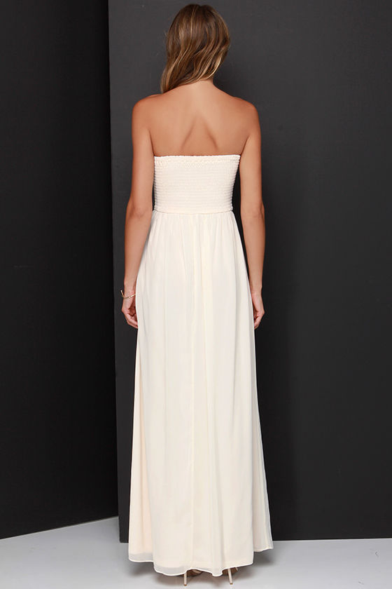 Elegant Cream Dress - Maxi Dress - Strapless Dress - $57.00