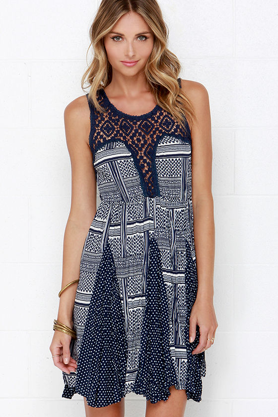 navy blue print dress
