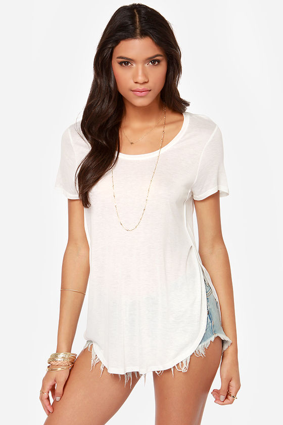 Cute Ivory Tee TShirt HighLow Top 25.00 Lulus