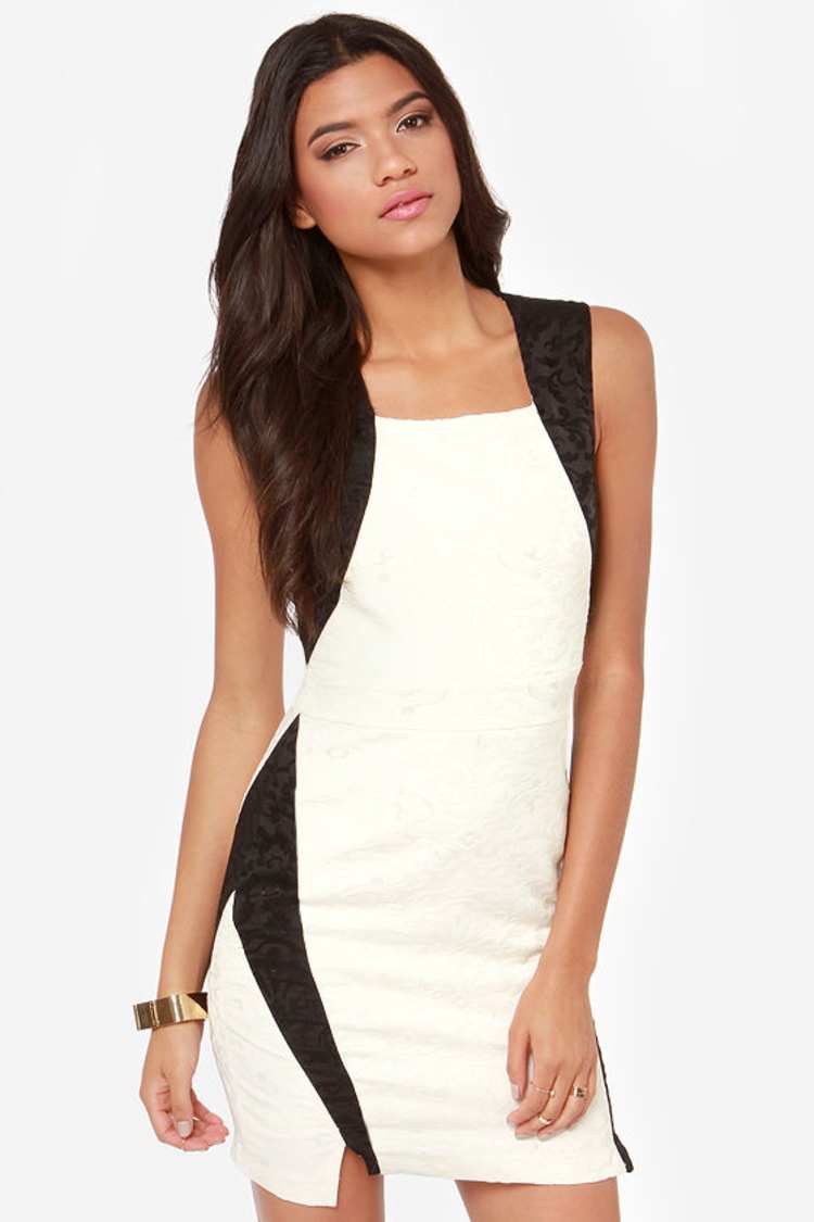cream dress with black heels Black Dress Cream Heels
