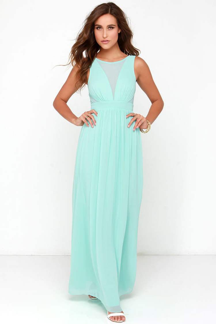 slim fit dress slacks Mint Floral Halter Neck Maxi Dress With Slit main image 1