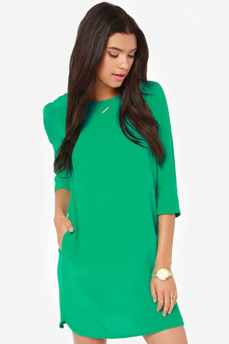 Cute Green Dress - Shift Dress - Dress with Sleeves - $70.00
