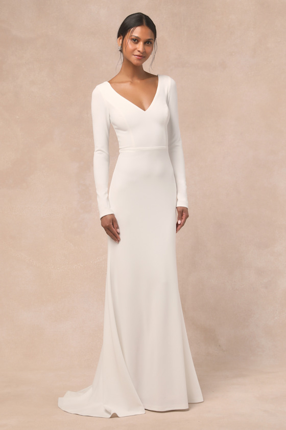 Feeling of Forever White Long Sleeve Mermaid Maxi Dress 2