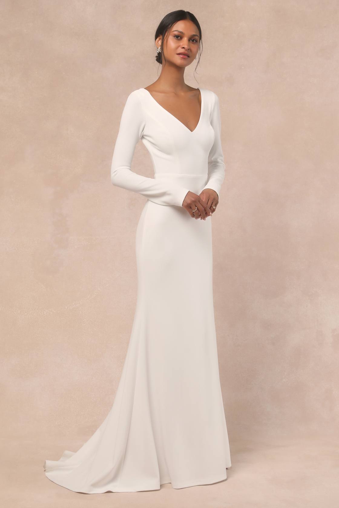 Feeling of Forever White Long Sleeve Mermaid Maxi Dress