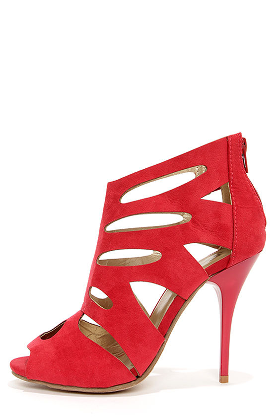 red cut out booties