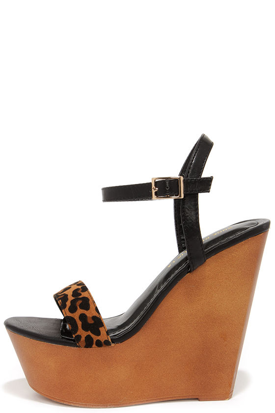 leopard platform wedges