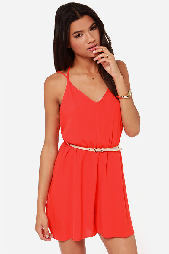 Cute Red Orange Romper - Spaghetti Strap Romper - Halter Romper - $40. ...