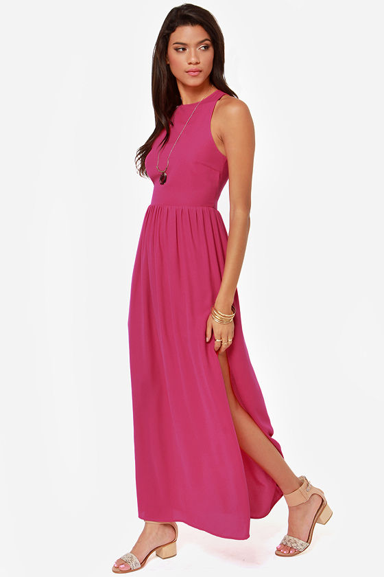 Beautiful Magenta Dress - Maxi Dress - Sleeveless Dress - $49.00