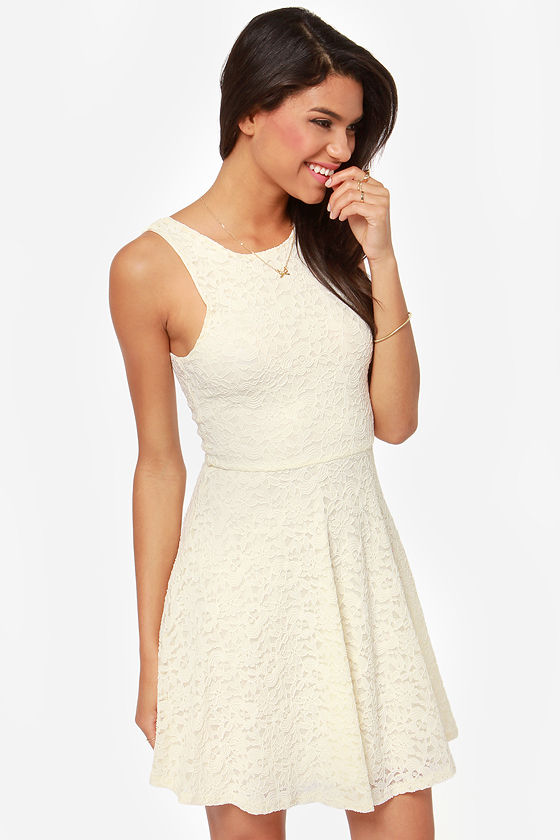 Beautiful Lace Dress - Cream Dress - Skater Dress - $45.00 - Lulus