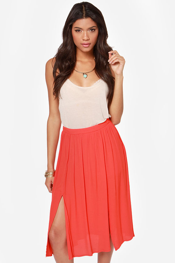 Cute Red Skirt Midi Skirt HighWaisted Skirt 38.00