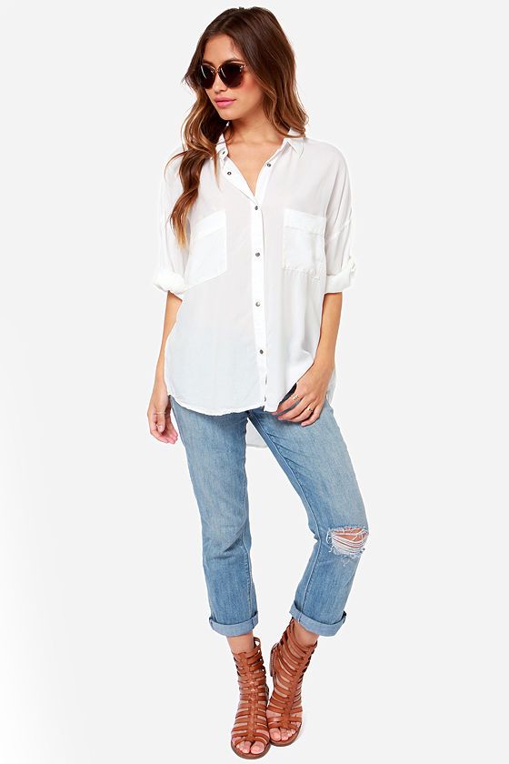 Cute Ivory Top - Ivory Shirt - Button-Up Top - $67.00