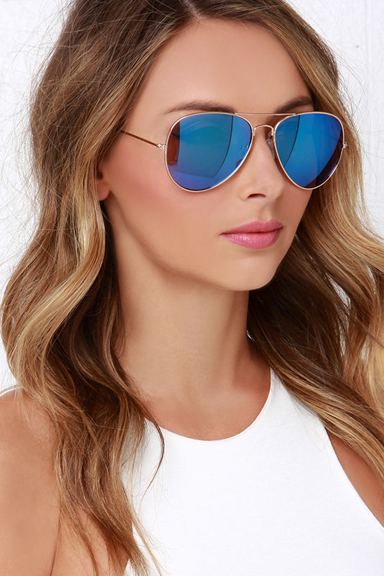 Sky Pilot Gold and Blue Aviator Sunglasses 1