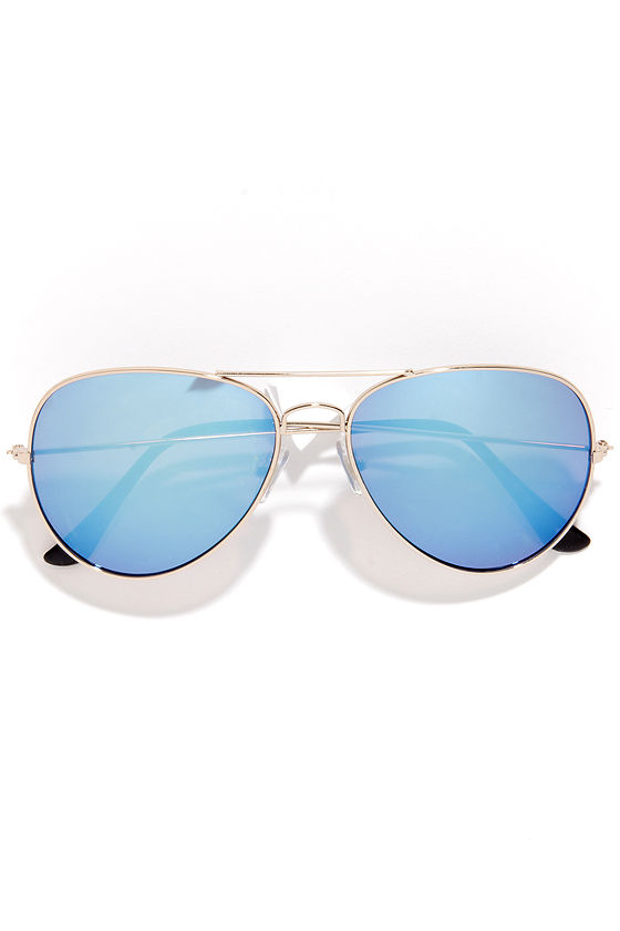 Sky Pilot Gold and Blue Aviator Sunglasses 2