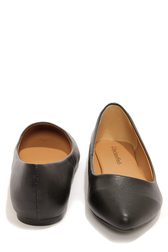 Cute Black Shoes Vegan Leather Shoes Pointed Flats 18.00