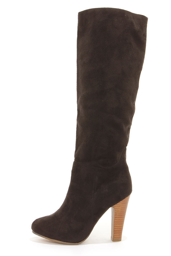 knee high suede high heel boots