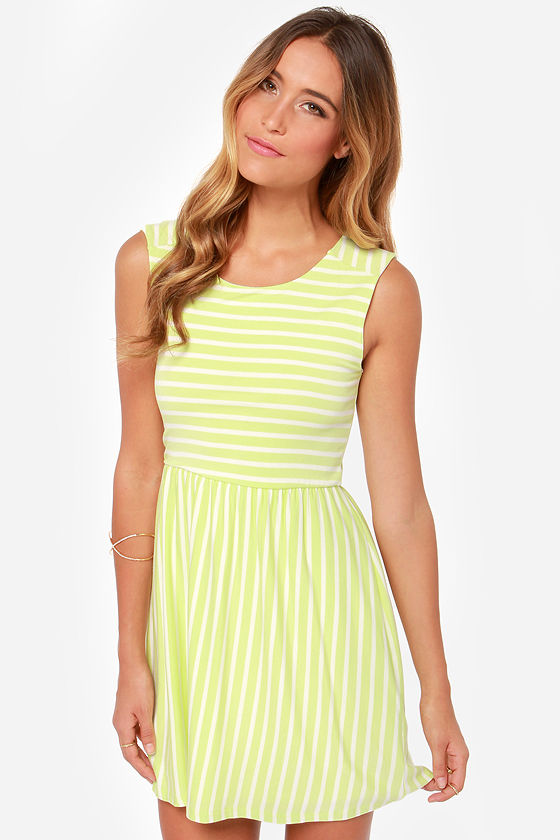 Cute Striped Dress - Lime Dress - Skater Dress - $63.00 - Lulus