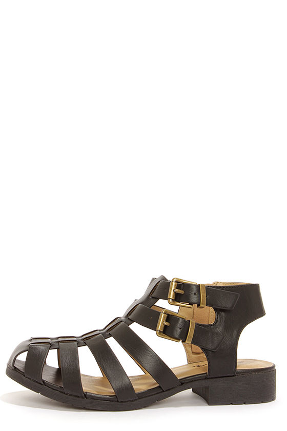 black caged sandals