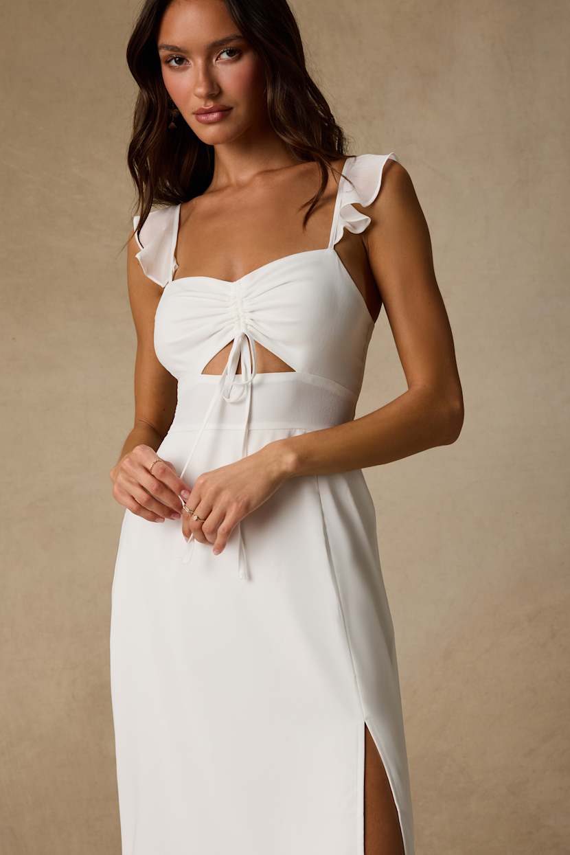 White Ruffled Maxi Dress | Womens | Small (Available in XXL, XXS, XS, M, L, XL) | 100% Polyester | Lulus