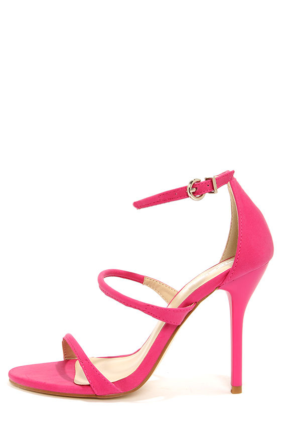 pink pointed heels with ankle strap