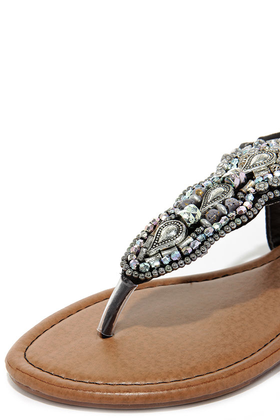 Cute Black Sandals - Beaded Sandals - Thong Sandals - Boho Sandals - $27.00