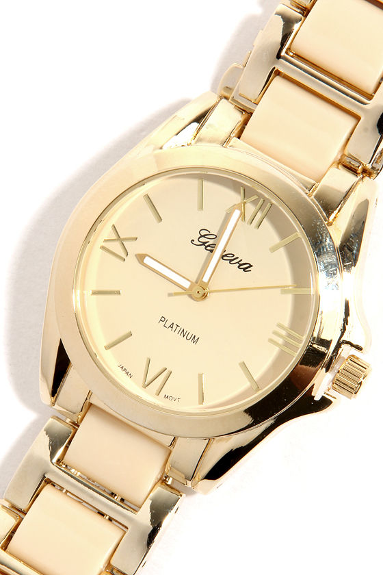 Chic Gold Watch Cream Watch Round Face Watch Women's Watch 22.00