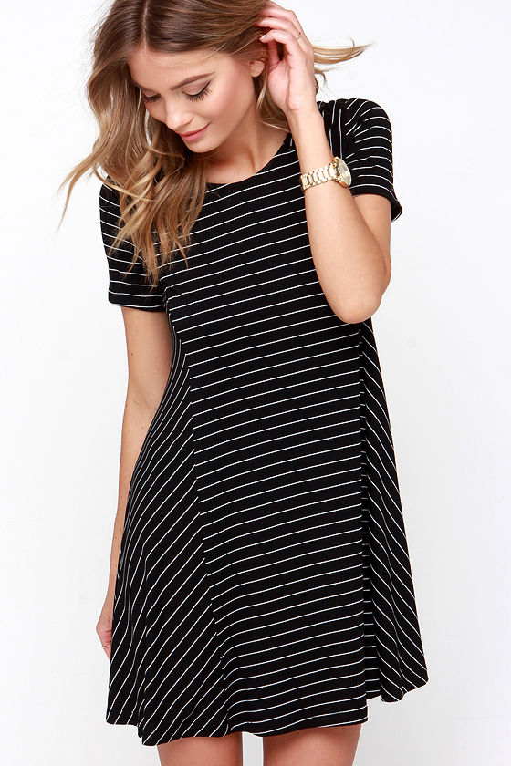 Black Striped Dress - Shirt Dress - Swing Dress - $39.00 - Lulus