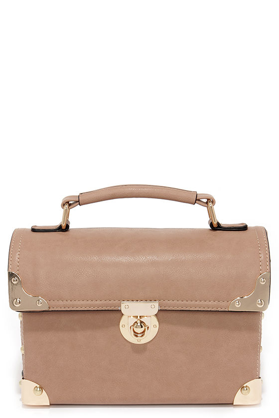 Lovely Taupe Handbag - Taupe Purse - Gold and Taupe Purse - $45.00