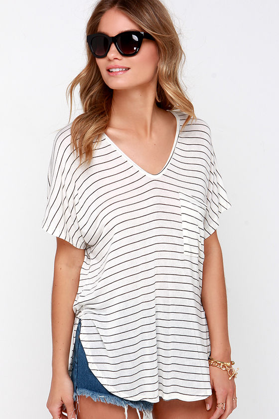 Cute Ivory Top Striped Tee Ivory Tee 28.00 Lulus
