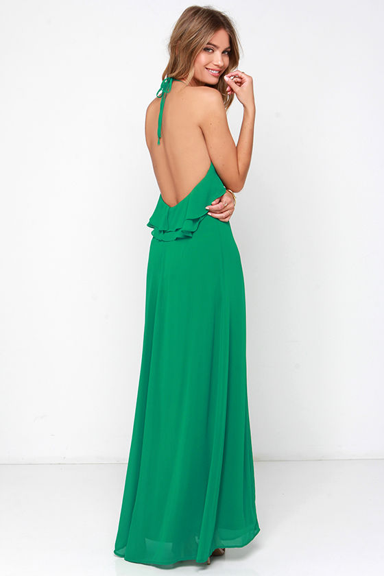 green ruffle maxi dress