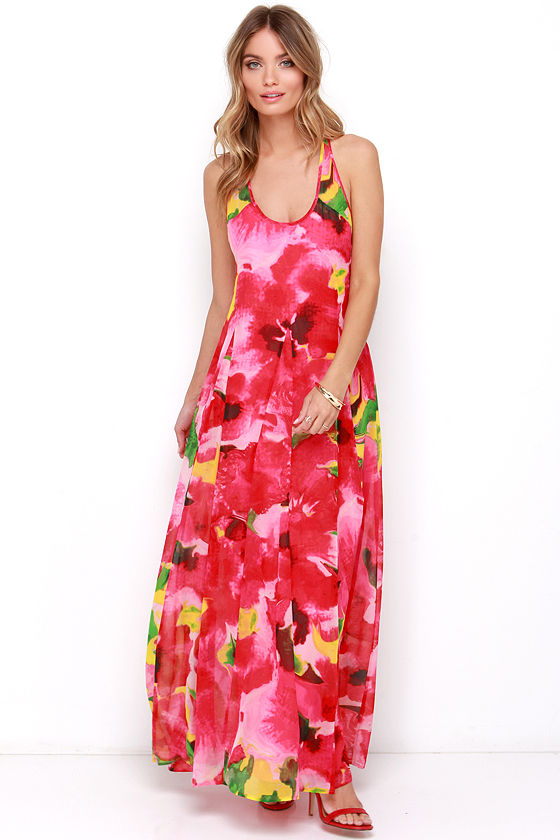 fuchsia floral maxi dress