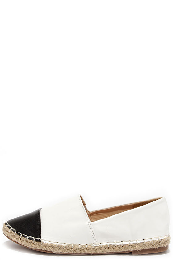 black and white espadrille flats