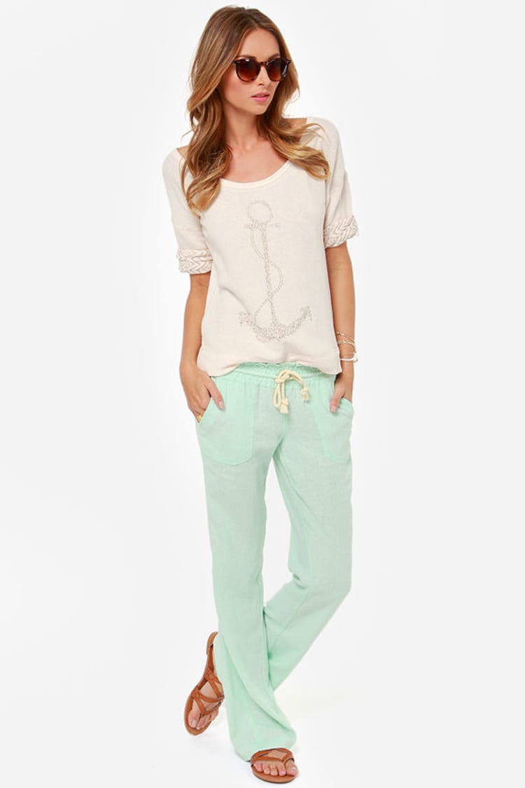 Roxy Ocean Side - Mint Green Lounge Pants - Linen Pants - $39.50 - Lulus
