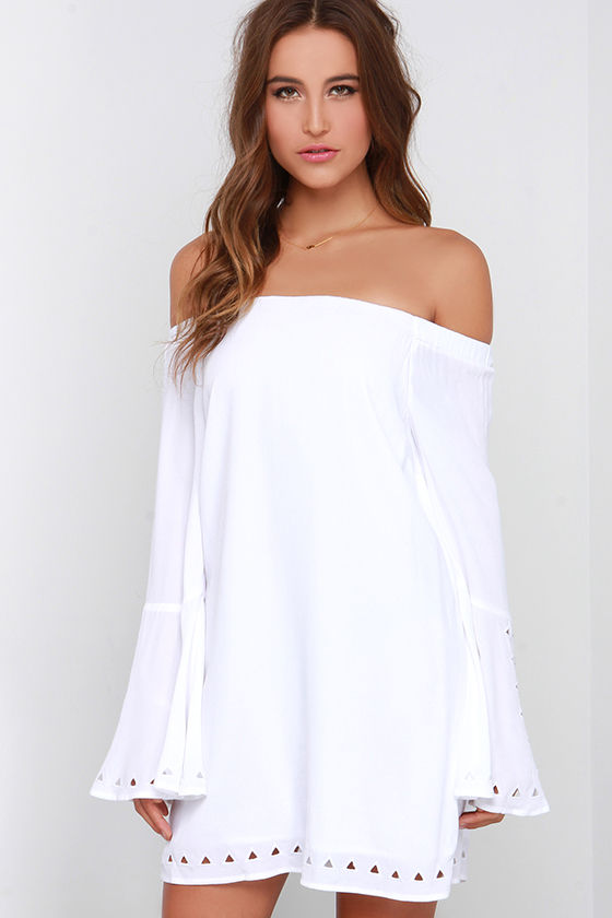 Canyon Echo Ivory Long Sleeve Off-the-Shoulder Dress