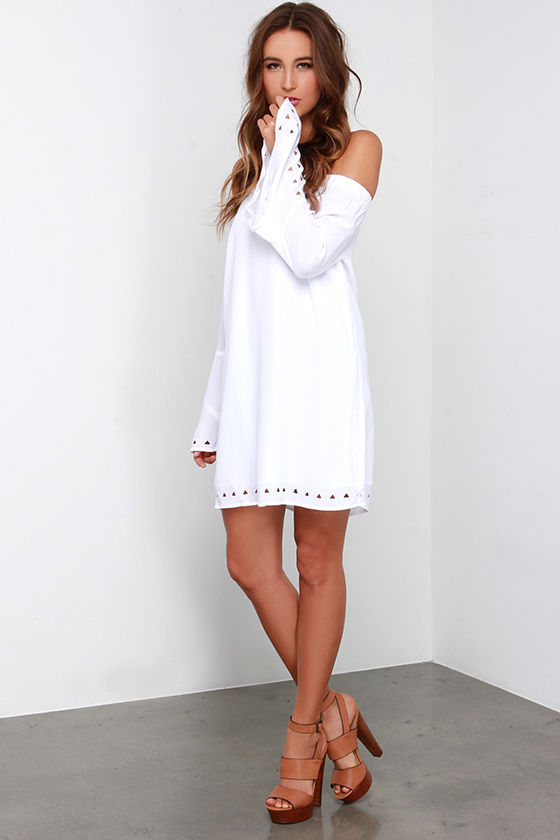 Canyon Echo Ivory Long Sleeve Off-the-Shoulder Dress