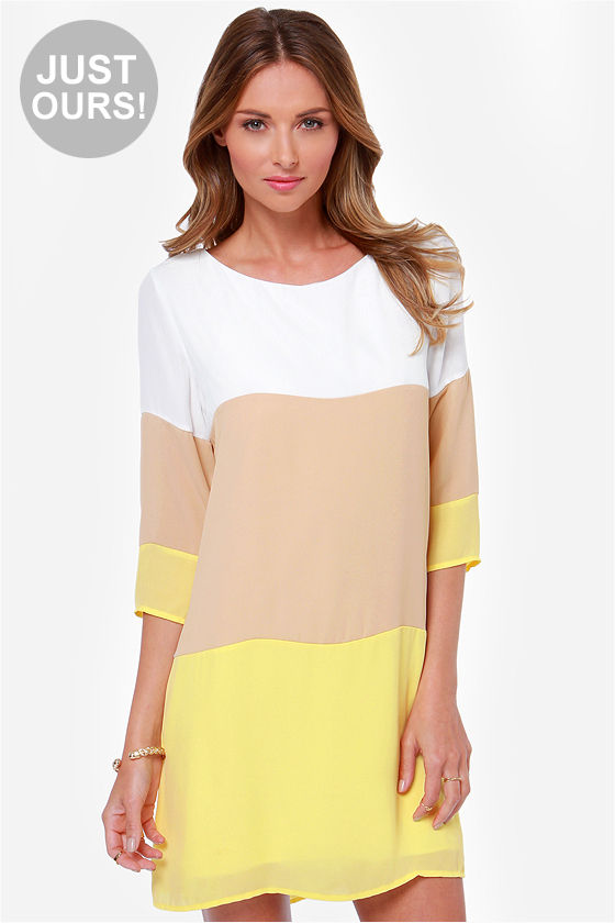 Cute Color Block Dress - Shift Dress - Yellow Dress - $40.00 - Lulus