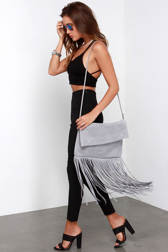 Grey Leather Purse Fringe Purse Suede Purse 77.00 Lulus