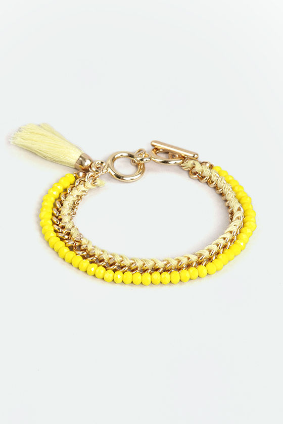 Cool Yellow Bracelet Layered Bracelet Bead Bracelet 11.00 Lulus