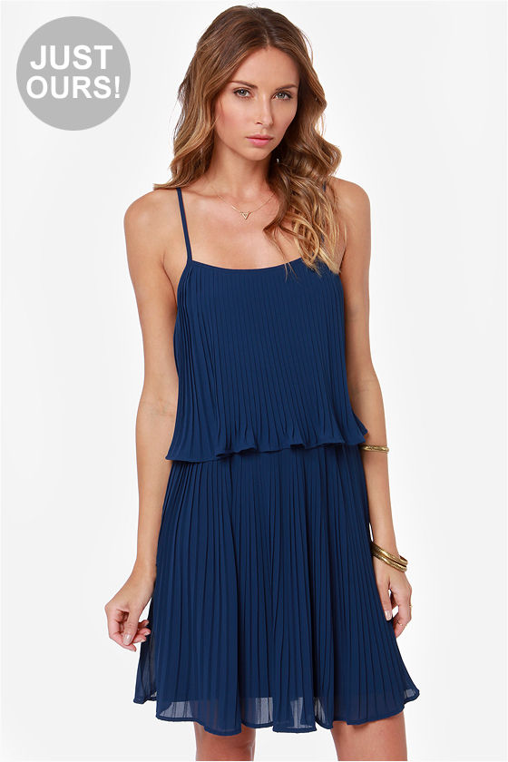 Flirty Navy Blue Dress - Pleated Dress - $45.00 - Lulus