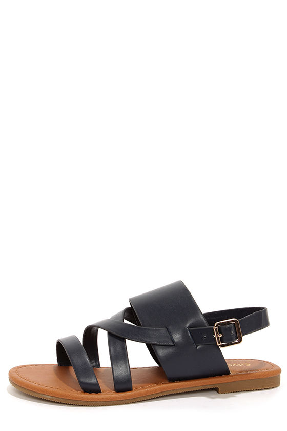 navy blue flat dress sandals